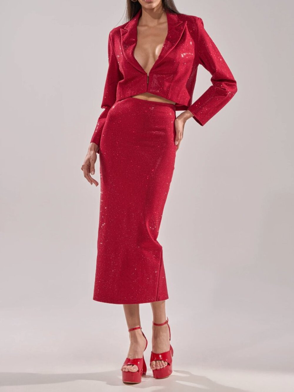 NEW STUNNING Akira Ruby Red Rhinestone Pencil Skirt - XL - Picture 12 of 17